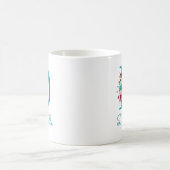 Dの文字のティール+ピンクの花柄 コーヒーマグカップ (中央)