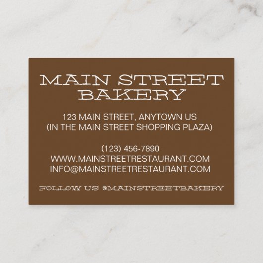 Dはディナーブレッド転がバンスベーカリーベーカー料理用 名刺 (裏面)