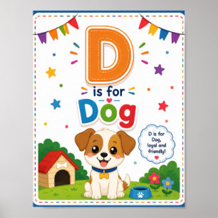 Dは犬のアルファベット教室ポスター子供用 ポスター