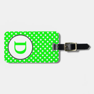 Dを持つネオン緑の白い水玉模様 ラゲッジタグ