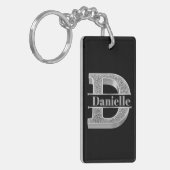 Dイニシャルパーソナライズされたシルバーモノグラムあなたの名前 キーホルダー (正面左)