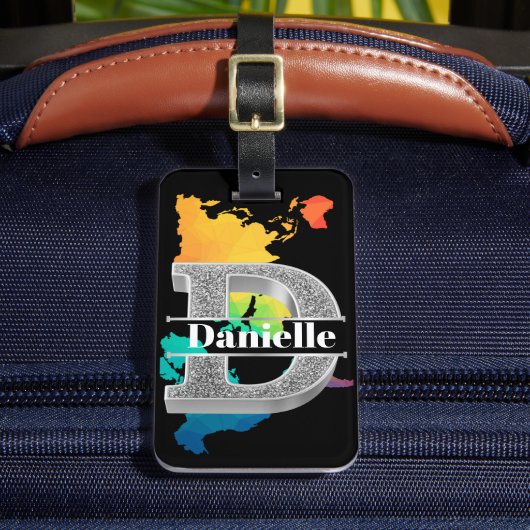 Dイニシャルパーソナライズされたシルバーモノグラムあなたの名前 ラゲッジタグ (正面インサイチュ2)