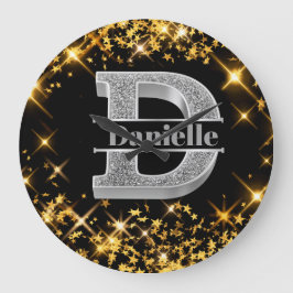 Dイニシャルパーソナライズされたシルバーモノグラムあなたの名前 ラージ壁時計