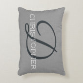 Dイニシャルパーソナライズされた名白黒グレー アクセントクッション (正面(垂直))