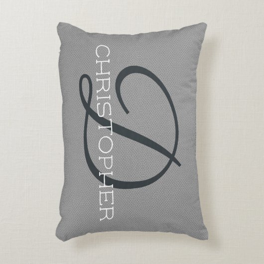 Dイニシャルパーソナライズされた名白黒グレー アクセントクッション (正面(垂直))