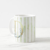 Dゴールデンイニシャルオンブルーとホワイトストライプ コーヒーマグカップ (正面左)