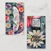 Dデイジーモノグラムのフローラ水彩QRコードロゴ 名刺 (正面/裏面)