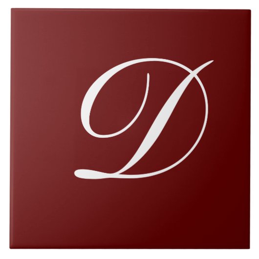 Dモノグラムイニシャルホワイトオンマルーン タイル (正面)