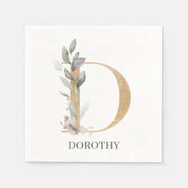 Dモノグラムパーソナライズされたフローラ スタンダードカクテルナプキン