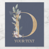 Dモノグラムフローラパーソナライズされたワインラベル ワインラベル (シングルラベル)