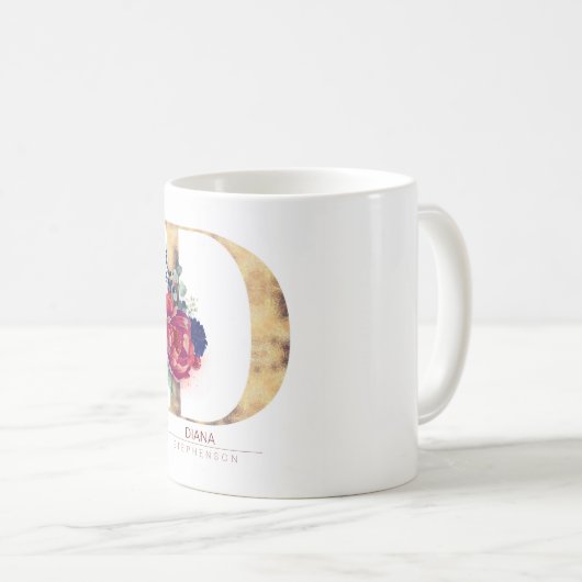 Dモノグラムフローラブルゴーニュ赤とネイビーブルー コーヒーマグカップ (正面右)