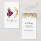 Dモノグラムブルゴーニュ金ゴールドとネイビーブルーフローラ 名刺 (正面/裏面)