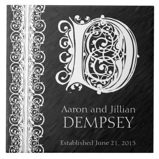 Dモノグラム「黒のホワイトレース」結婚のタイル タイル (正面)