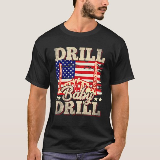 DリルベビーDリルIサポート米国油米国国旗 Tシャツ (正面)