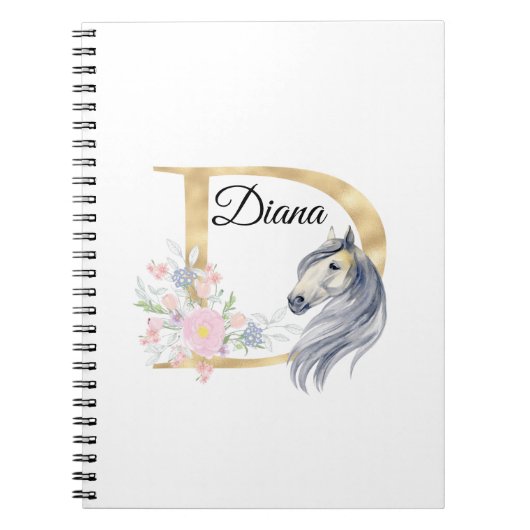 D文字名パーソナライズされたモノグラム（馬） ノートブック (正面)