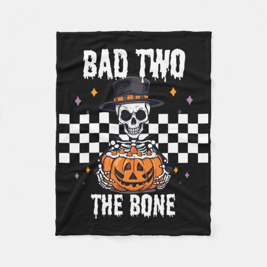 D骨のスケルトンのハロウィーンの衣装 フリースブランケット (正面)