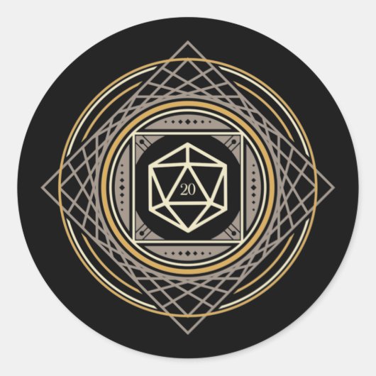 D20サイコロウィザードの幾何学円テーブルトップRPG ラウンドシール (正面)