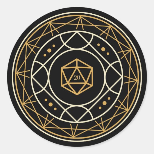 D20サイコロ幾何学円テーブルトップRPG ラウンドシール (正面)