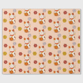 D20サイコロ（赤）ラッキー招き猫柄 ラッピングペーパー (フラット)