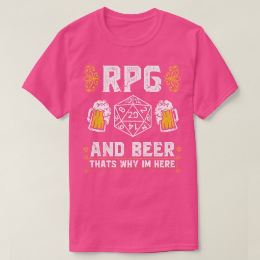 D20サイコロRPGとビールテーブルトップ遊ロールのゲームM Tシャツ (デザイン正面)
