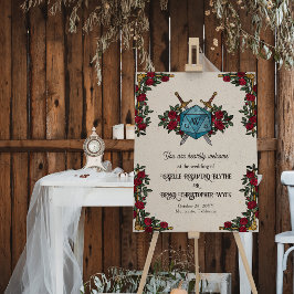D20モノグラムの赤いバラのRPGテーマの結婚式ウェルカム