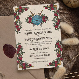 D20モノグラムの赤いバラのRPGテーマの結婚式 招待状