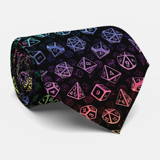 D20 Dice Set Pattern (Rainbow) Neck Tie ネクタイ (ロール)