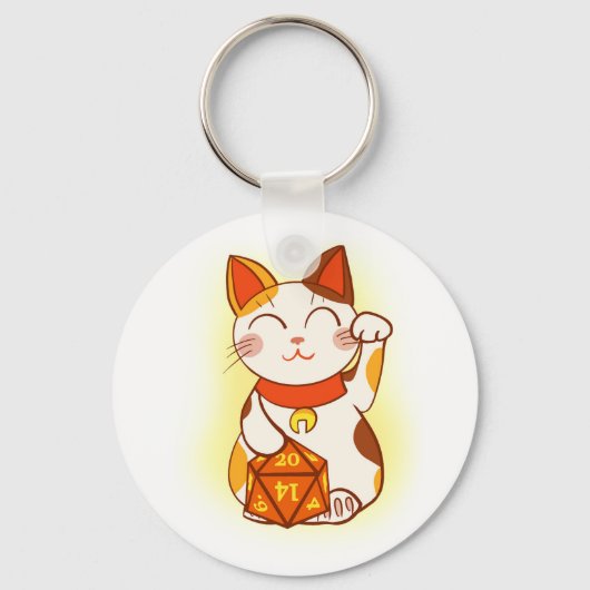 D20 RPGの招き猫サイコログッドラックチャーム キーホルダー (正面)