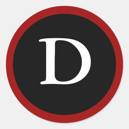 D :イニシャルD文字D赤・白・黒ステッカー ラウンドシール (正面)