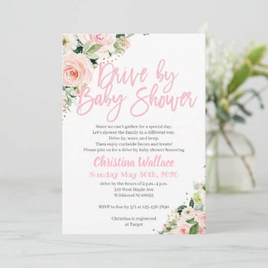 D.女の子のベビーシャワー招待状を運転する 招待状 (スタンド正面)