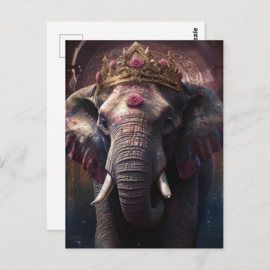 D.王冠をかぶった愛らしい象 ポストカード (正面/裏面)
