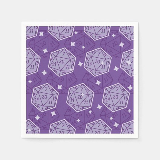 D&DバースデーパーティパープルD20サイコロ紙ナプキン スタンダードカクテルナプキン (正面)