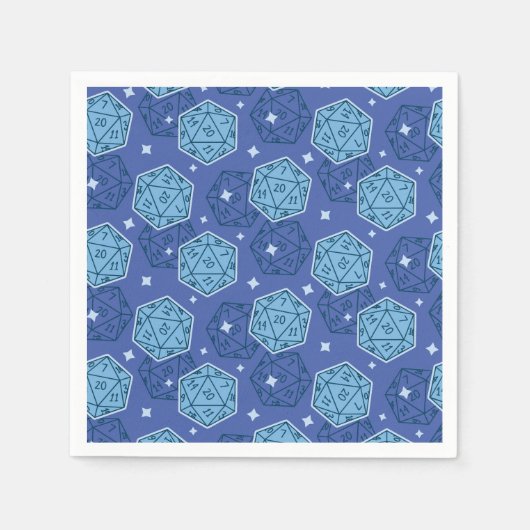 D&DバースデーパーティーブルーD20サイコロペーパーナプキン スタンダードカクテルナプキン (正面)