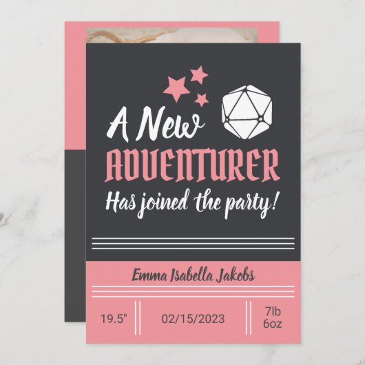 D&Dベビー誕生発表ピンクガール 案内状 (正面/裏面)