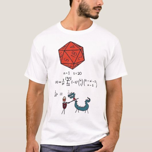 D&D確率の数学 - 1/20の二乗は死を意味する Tシャツ (正面)