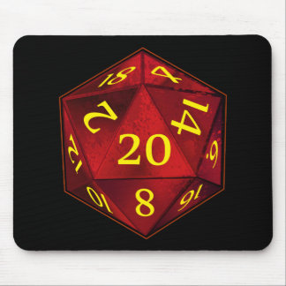 D&D d20の深紅色および金ゴールドの火は死にます マウスパッド