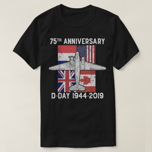 D-Dayノルマンディーランディング75周年記念C-47国旗 Tシャツ (デザイン正面)