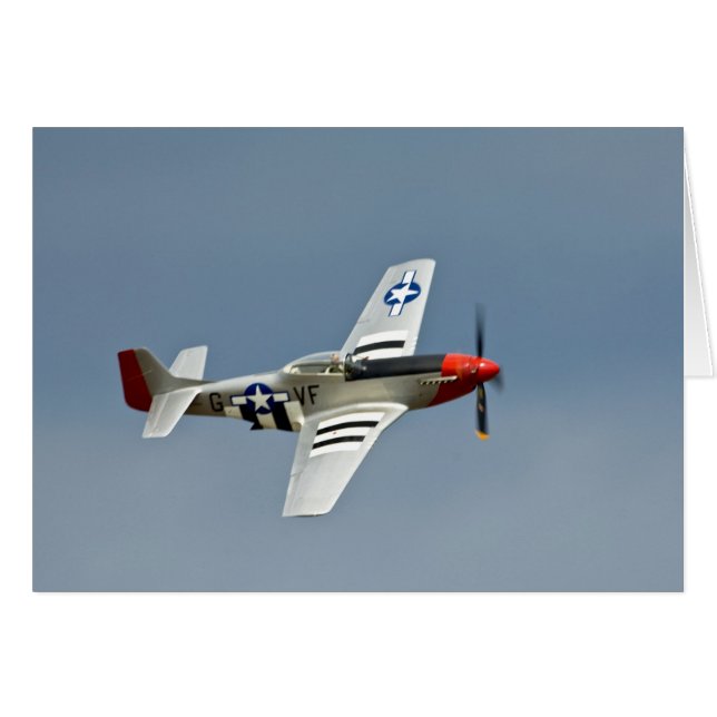 D-DayマーキングのP-51Dマスタング戦闘機が飛行 (正面横)