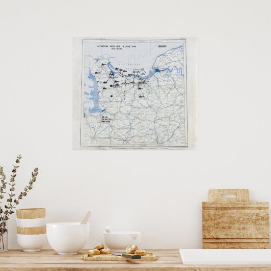 D-Day 2400の米国12番目の陸軍の位置マップ ポスター (キッチン)