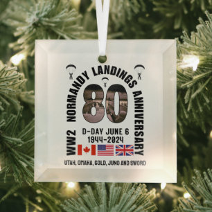 D-DAY NORMANDY LANDINGS第2次世界大戦80周年 ガラスオーナメント