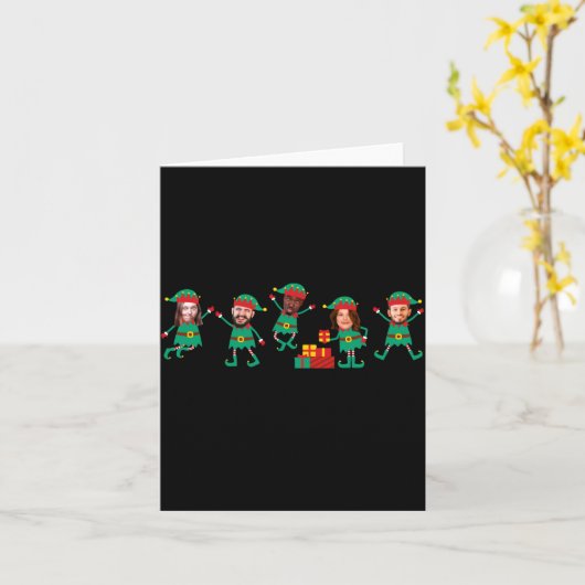 D Funny Face Photo Christmas Elf  カード (黄色い花)