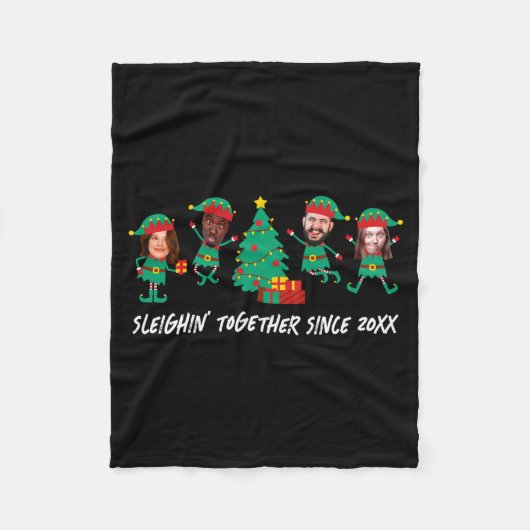D Funny Face Photo Christmas Elf  フリースブランケット (正面)