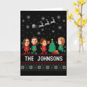 D Funny Face Photo Christmas Elf Family  カード (黄色い花)