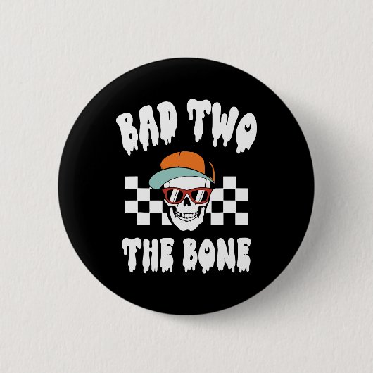 D Two The Bone おもしろい 2nd Birthdayハロウィンスケレット 缶バッジ (正面)