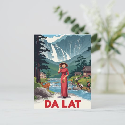 Da Lat Waterfall & Ao Dai ポストカード (スタンド正面)