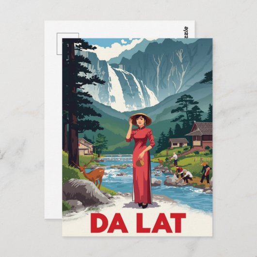 Da Lat Waterfall & Ao Dai ポストカード (正面/裏面)