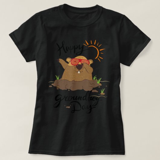 Dabbingグラウンドホッグ愛好家Happy Groundhog Day Tシャツ (デザイン正面)