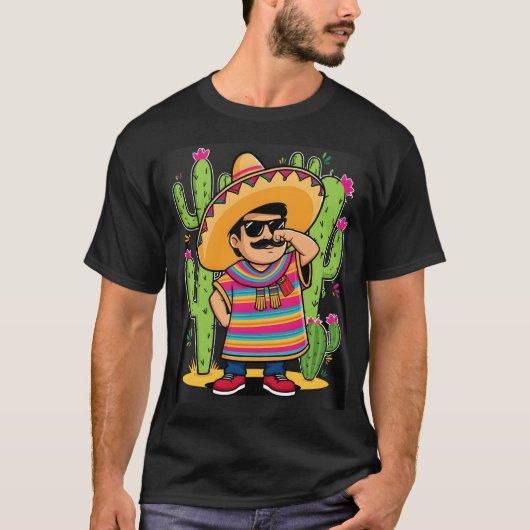 DabbingメキシコポンチョCinco de Mayoメンズソンブレロ Tシャツ (正面)