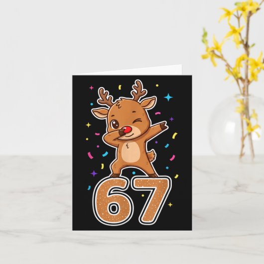 Dabbing 67 Reindeer 67 Funny Six Seven Meme Gen Z  カード (黄色い花)