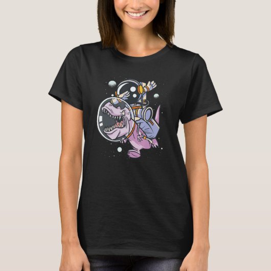 Dabbing Astronaut Ridining Dinosaur Space Astronom Tシャツ (正面)